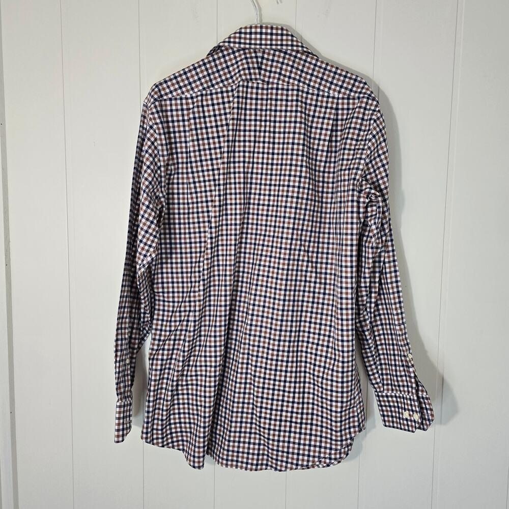 Peter Millar Check Button Shirt, Long Sleeve, Brown Navy Size /Long - Picture 2 of 6